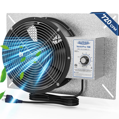 ALORAIR 720 CFM High Flow Powered Crawl Space Ventilation Fan, IP55 Rated 10" Basements Vent Fan with Freeze Protection Thermostat & Dehumidistat, for Crawlspace, Garage, Basements, Attic, Exhaust