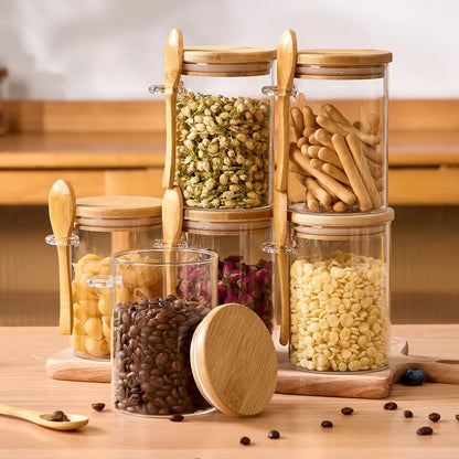 4 Pack Overnight Oats Containers with Bamboo Lids and Spoons - 22 oz Airtight Glass Jars with Lid, Meal Prep Jars for Chia Pudding, Yogurt, Salad, Cereal, Coffee, Flour | Food Storage Canister