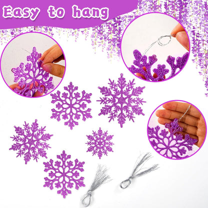 Skiennix 36pcs Christmas Light Purple Snowflake Ornaments - Plastic Hanging Decor for Holiday Home & Parties
