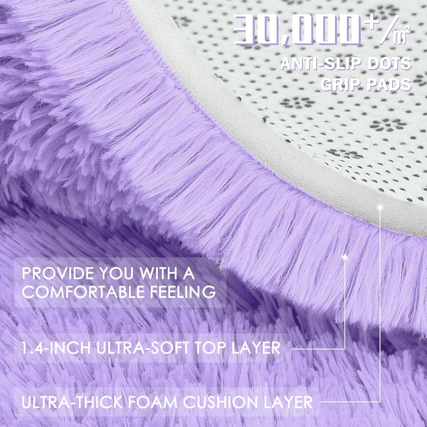 OLANLY Round Light Purple Area Rug - Soft, Fluffy, Machine Washable 4 ft Carpet for Bedroom & Nursery Decor