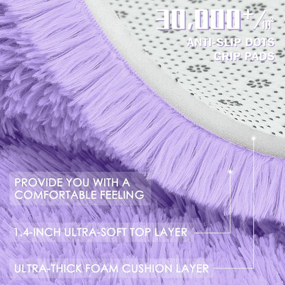 OLANLY Round Light Purple Area Rug - Soft, Fluffy, Machine Washable 4 ft Carpet for Bedroom & Nursery Decor