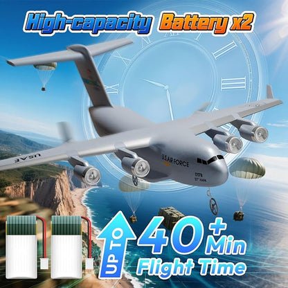 RC Airplane RC Plane Ready to Fly 2CH C-17 Remote Control Airplane with 6-axis Gyro Stabilizer Globemaster III Military Transport Aircraft for Beginners Boys Kids Adults