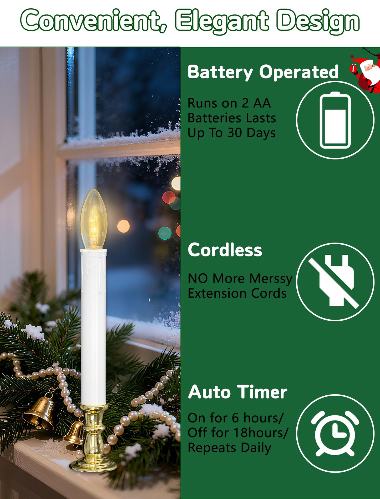 Txcigech 10PCS Christmas LED Window Candles with Timer, Flameless Candle with Suction Cups Battery Operated for Christmas Home Wedding Decor