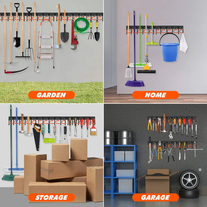TVKB 68'' All Metal Garden Tool Organizer Wall Mount Garage Organizers and Storage with Hooks Tool Hangers for Shed
