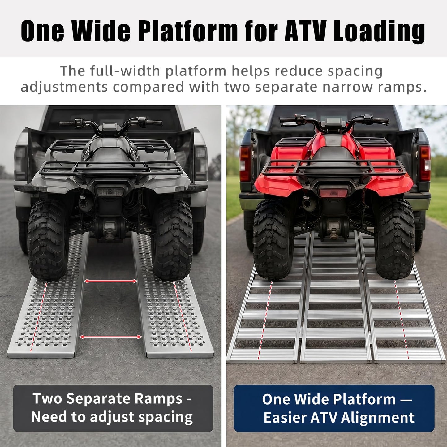 MAXIVAMN Aluminum Tri-Fold ATV Loading Ramp, 76" x 50" Wide Platform, 1500 lb Capacity with Safety Straps for Lawn Mower, Snow Blower, Motorcycle, Pickup Truck