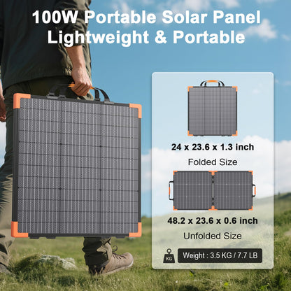 MHPOWOS 100 Watt Bifacial Portable Solar Panel for Power Station, 20V Foldable Solar Charger with IP68 Waterproof, 23.5% High Efficiency with 2 Reinforced Kickstands for Camping RV Off-Grid Blackouts