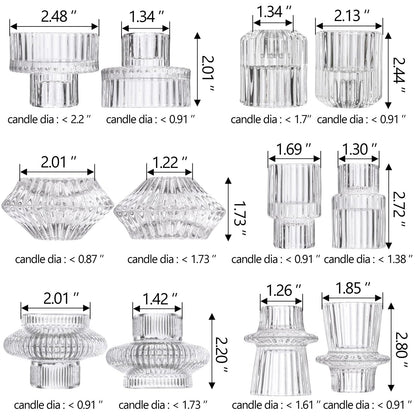 6PCS Taper Candle Holders Clear Glass Candlestick Holders Ribbed Glass Taper Candle Holders for Christmas Events Party Wedding Reception Table Centerpiece Decorations