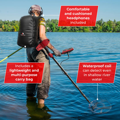 RipTic Metal Detector for Adults with Pin Pointer - Waterproof Metal Detector, Pinpointer with 5 Modes, Headphones, Bag, Dagger,Adults Professional, Beach, ip68 Coil,Gold Detector
