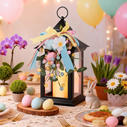 JOHUNT Easter Decorative Candle Lanterns, Battery Operated with Timer, 2 Pack Black Easter Egg Lanterns, 14" Waterproof Hanging Lanterns for Porch, Patio, Wedding Spring Decor