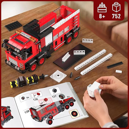 Mould King Ladder Fire Truck Building Set – 725+PCS STEM Toys for Kids &amp Adults 24094 City Firetruck Building Bricks with Movable Ladder Ideas Creative Gift for Birthday Compatible Building Kits