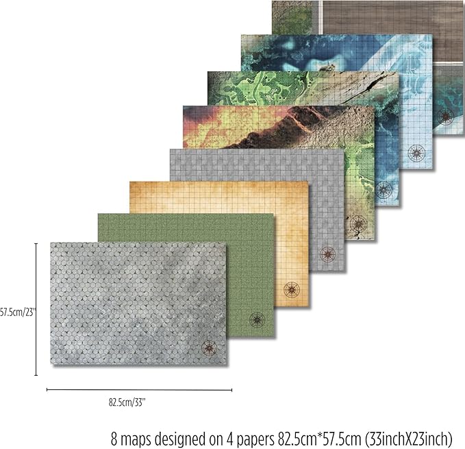 iPEAU|DND Map Starter Set Tabletop Mat 4 Dry Erase Boards 23×33 with 1 Grid&ampHex RPG Battle Mat for Dungeon and Dragons Accessory Pathfinder&amp Warhammer Reusable Flexible GM Layout System Acce