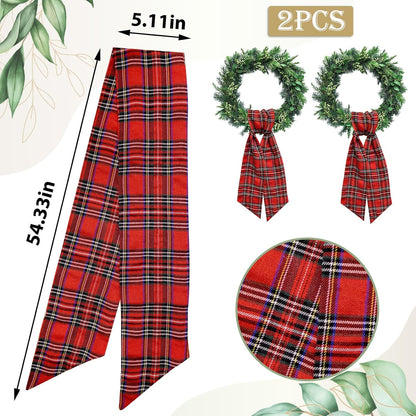 Regine Switzerland Christmas Wreath Sash - Red Buffalo Plaid Satin Ribbon | 5.1 x 54.3" Indoor/Outdoor Decor