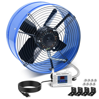 15" Attic Exhaust Fan with Thermostat - 1300CFM Gable Vent Fan with Thermostat Covers 1850 Sq.ft, Plug-and-Play Gable Attic Fans with 20FT Power Cord & 60Hz Motor Low Noise for Home Garage Shed