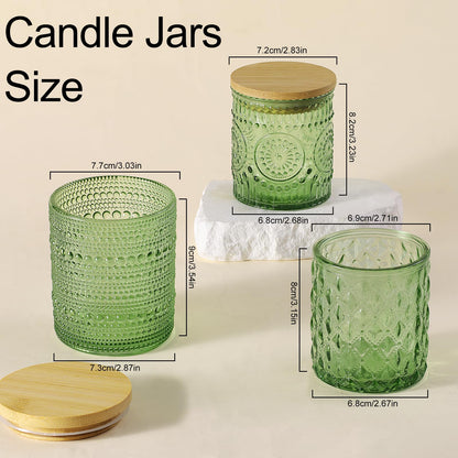 DARJEN 12 Pack Green Candle Jars for Making Candles- 3 Styles Glass Candle Making Jars Bulk with Bamboo Lids and Labels, Candle Making Supplies Candle Vessels for Home Decor