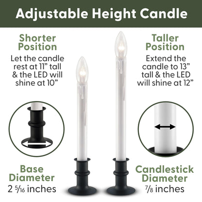 612 Vermont Ultra-Bright LED Window Candles with Timer, Battery Operated, Metal Base, White Candlestick, Adjustable Height (Pack of 4, Antique Bronze)