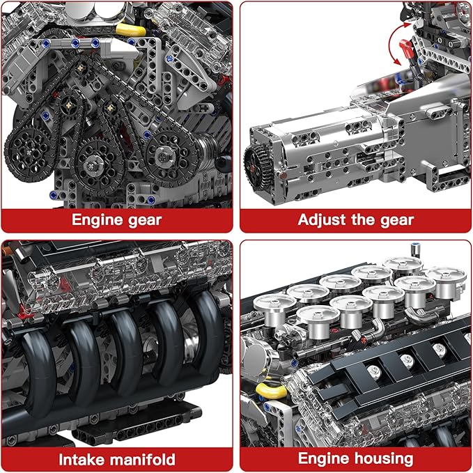 Mould King LR V10 Engine Model Kit for Adults 1834 Pcs Engine Kits That Runs DIY Mechanical Building Set for 14+ 10250 STEM Educational Toy Car Motor