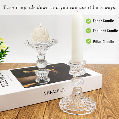 Glass Candlestick Holder Taper and Pillar Candle Holder Desktop Decoration for Wedding Dinning Party-3 Packs