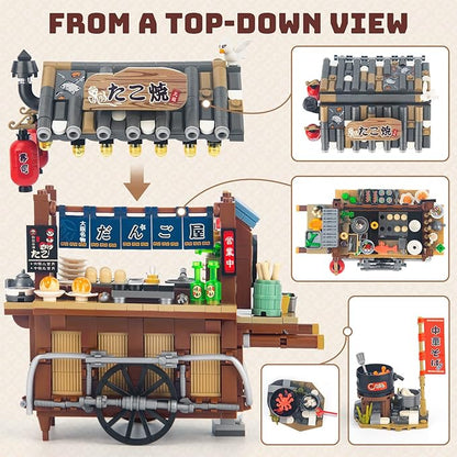 HIGH GODO Japan Street Mini Building Set MOC Cute Takoyaki Shop Creative Japanese Architecture Set Collectible Gifts for Adults Teens 14+ NOT Compatible with Classic Bricks (951 Pieces)