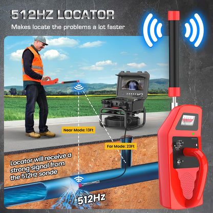 Sewer Camera Self Leveling, 7MM Thicker Pushrod, Keyboard, Distance Counter, 10.1'' Large HD Monitor, Sewer Inspection Camera IP68 with DVR & SD Card Industrial Borescope Snake (164Ft, with Locator)