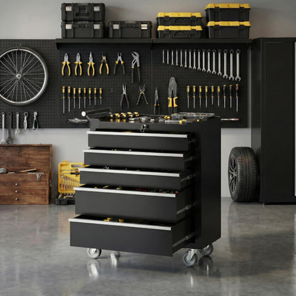 Rolling Tool Chest, 5 Drawers Tool Storage Cabinet with Wheels, Portable Tool Cabinet Organizer with Locking System & Drawer Liners,Universal Lockable Wheels, Tool Storage Cart for Garage, Workshop