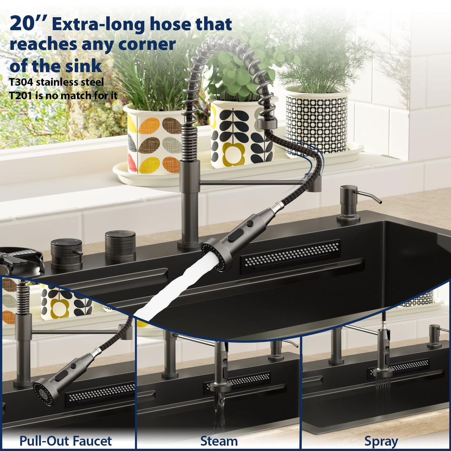 Lordear 30 Drop In Kitchen Sink with Faucet 30x22 Inch Black Waterfall Kitchen Sinks Topmount Stainless Steel 16 Gauge Single Bowl Workstation Kitchen Sink With Faucet Combo