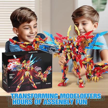 Fire Phoenix Mech Sets 2in1 Building BlocksTransforming Robot Building Kits with Vermilion Bird ModelChristmas Birthday Gift for Adults Kids Boys Ages 8-14（531 Pieces） (Vermilion Bird)