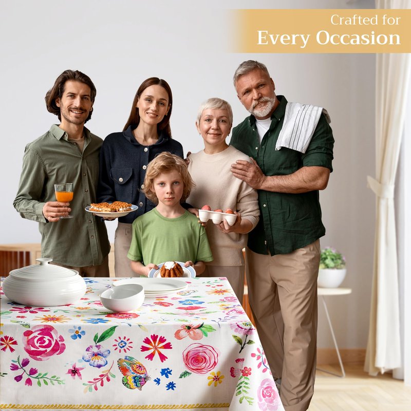 Maison d' Hermine Table Cloth Rectangle Table 100% Cotton 60 x 108 Inches Tablecloth Reusable Decorative for Dining Kitchen Farmhouse Home Gifts for Mothers Day Spring Summer- Happy Florals - Sweety