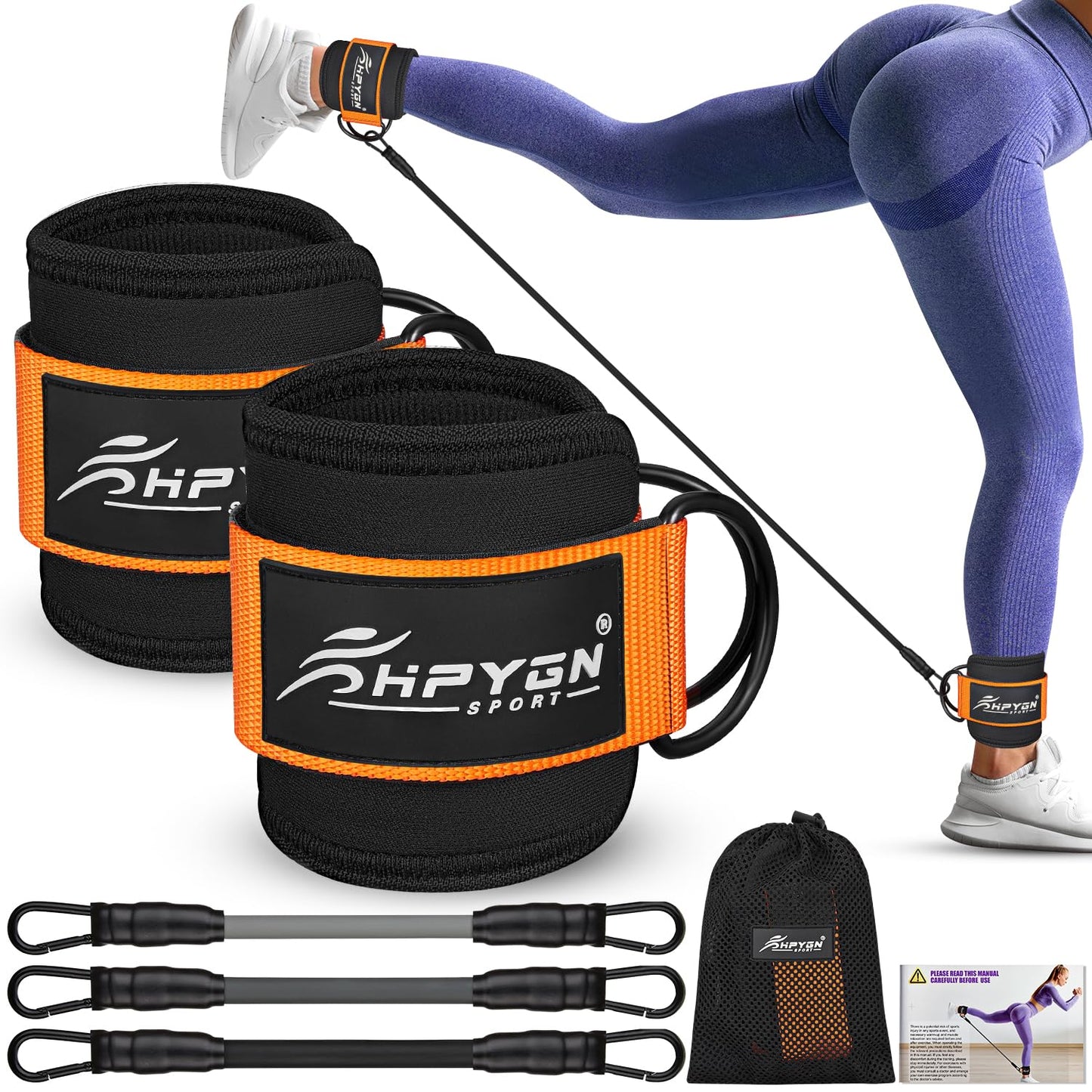 HPYGN Ankle Resistance Bands with Cuffs, Ankle Bands for Working Out, Resistance Bands for Leg Butt Training Exercise Equipment for Kickbacks Hip Gluteus Training, Ankle Strap with Exercise Bands