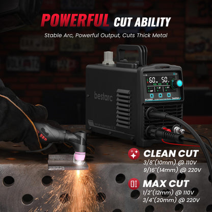 bestarc Pilot Arc Plasma Cutter, [LED Display][Air Sensor] 50A Plasma Cutter Machine 110/220V Dual Voltage, 1/2'' Clean Cut 3/4 Inch Max Cut, Post Flow Mesh, 2T/4T for Beginners DIY, Black