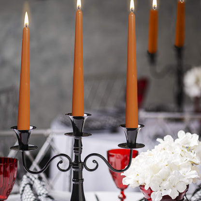 BOLSIUS Orange Taper Candles - 4 Pack Unscented 10 Inch Dinner Candle Set - 8 Hours Burn Time - Premium European Quality - Smokeless and Dripless Household Wedding, Party, and Home Decor Candlesticks