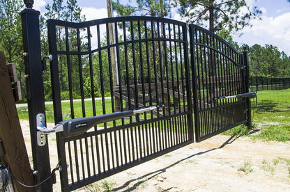 Mighty Mule Gate Opener, Solar and Smart Ready, Heavy Duty Automatic Gate Opener, Gates up to 18ft or 850lb Per Gate Leaf, Dual Gate Opener - Estate, Upgraded, MM572W-EST-A