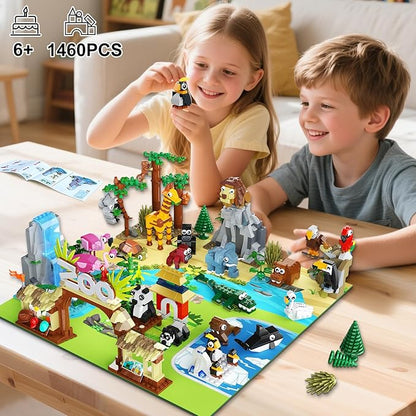 HOGOKIDS 25 Animals Zoo Building Set with Play Mat - 8 Pack Zoo Scene modules Blocks Toy for Easter Valentines Day Party Favors Classroom Prizes Fillers Birthday Gifts for Kids Boys Girls 6+ (1460PCS)