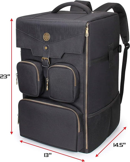 ENHANCE Board Game Backpack - Reinforced Rigid Board Game Storage with Padded Shoulder Straps Carrying Handle and Accessories Pockets for Dice Cards More - Fits and Protects Tabletop Adventures