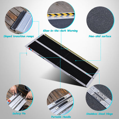 WHALEMOTOR Portable Wheelchair Ramp 6FT, Anti-Slip Aluminum Folding Portable Ramp, Wheelchair Ramps for Home, Weight Capacity Up to 800 LBS, with Transition Plates Above and Below, Loading Dock Plates