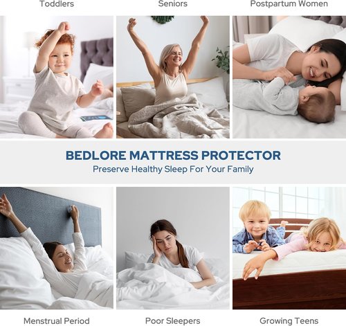 BEDLORE Waterproof Mattress Protector - Soft Full Size Pad with Deep Pocket 6"-15" Depth | Light Gray