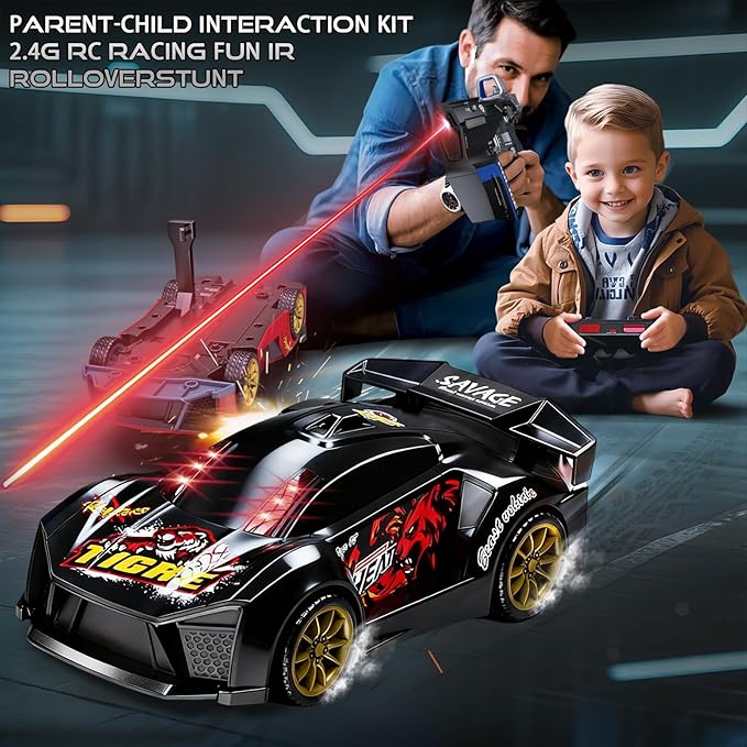 Remote Control Car with Shooting Game 3 IN 1 Parent-Child Drift RC Car 2.4GHz Stunt Toys with Infrared Gun Christmas Birthday Gifts for 3 4 5 6 7 8 9 10 Year Old Kids Boys Girls Age 4-7 8-12 (Black)
