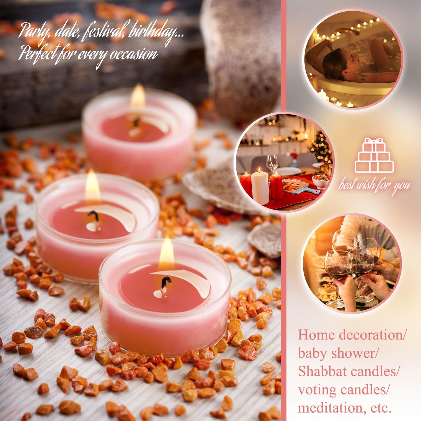 Cherry Scented Tealight Candles Handmade Candlesticks,12pcs Pink FragranceRound Tea Light Candles Natural Bees Wax Tealight Candle Smokeless for Spa Home Party Decor (12S-RDCB)