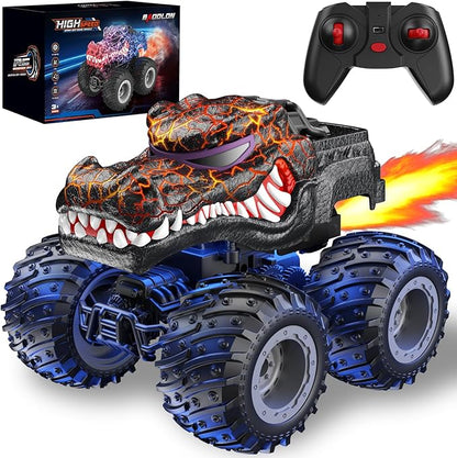 Remote Control Monster Car 2.4GHz RC Crocodile Monster Truck Toys for 3 4 5 6 7 8 Years Old Boys Kids All Terrain RC Truck Off Road with Spray Light Rechargeable Battery Christmas Birthday Gifts