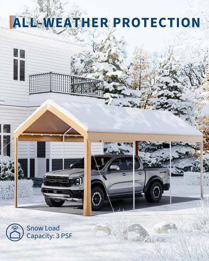10x20FT Heavy Duty Metal Famel Carport,Outdoor Canopy for Vehicles,Reinforced Carports,Waterproof Anti-UV and All-Weather Use Permanent Shelter Car Port,Yellow