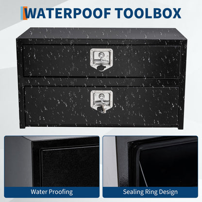 24'' Black Steel Truck Tool Box with Drawer, Heavy Duty Two-Tier Underbody Storage Organizer with Lock and Keys, Waterproof Pickup Truck Bed Toolbox for RV, Trailer, Cargo Equipment 24" x 18" x 20''