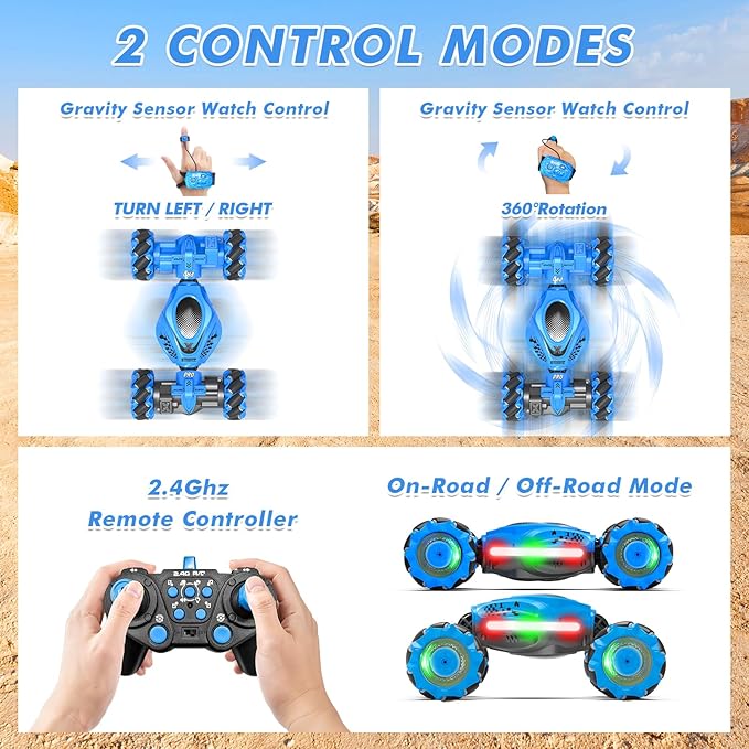 RC Car Gesture Sensing Stunt Car Toys for Boys Girls 6-12 Best Gifts for Kids Boys 6 7 8 9 10 11 12 Years Old 2.4GHz 4WD RC Toy Off-Road 360° Rotate All-Round Drift with Lights Music