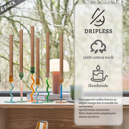 Unscented Taper Candles Dripless Long Brown Taper Candles Smokeless 10 Inch Roman Column Design Dinner Candlesticks for Home Decoration Holiday Gifts
