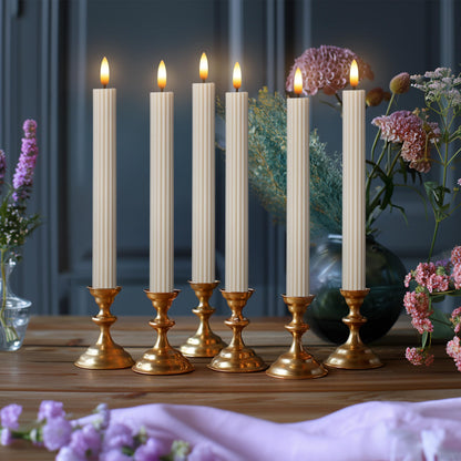 West Ivory 12 Pack, 10" LED Flameless Cream Beige Fluted Ribbed Grooved Taper Candles, Remote & 24h Timer Memory, On/Off Button, Dimmable, Flicker Mode, Battery Operated, Christmas Menorah Wedding