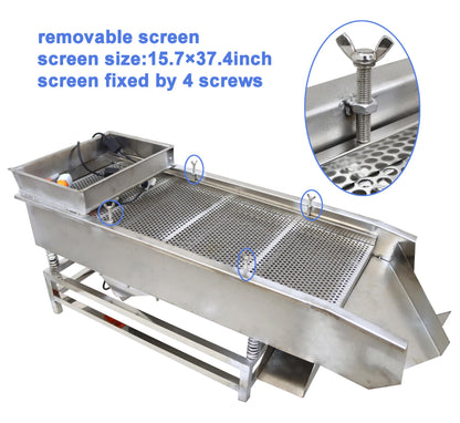 TECHTONGDA Straight Vibrating Sieve Screen Shaker Electric Linear Sifter Machine Stainless Steel Two Layers Two Motors 10mm 5mm Screen Size 15.7×37.4inch 110V