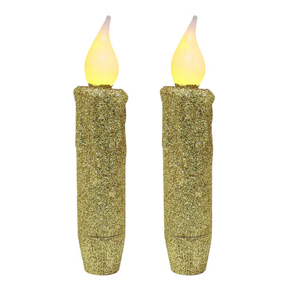 CVHOMEDECO. Glitter Flameless Candles Flickering Battery Operated LED Taper Candles with Timer for Home, Wedding, Halloween, Christmas Decor. Gold, 4-3/4 Inch, Set of 2