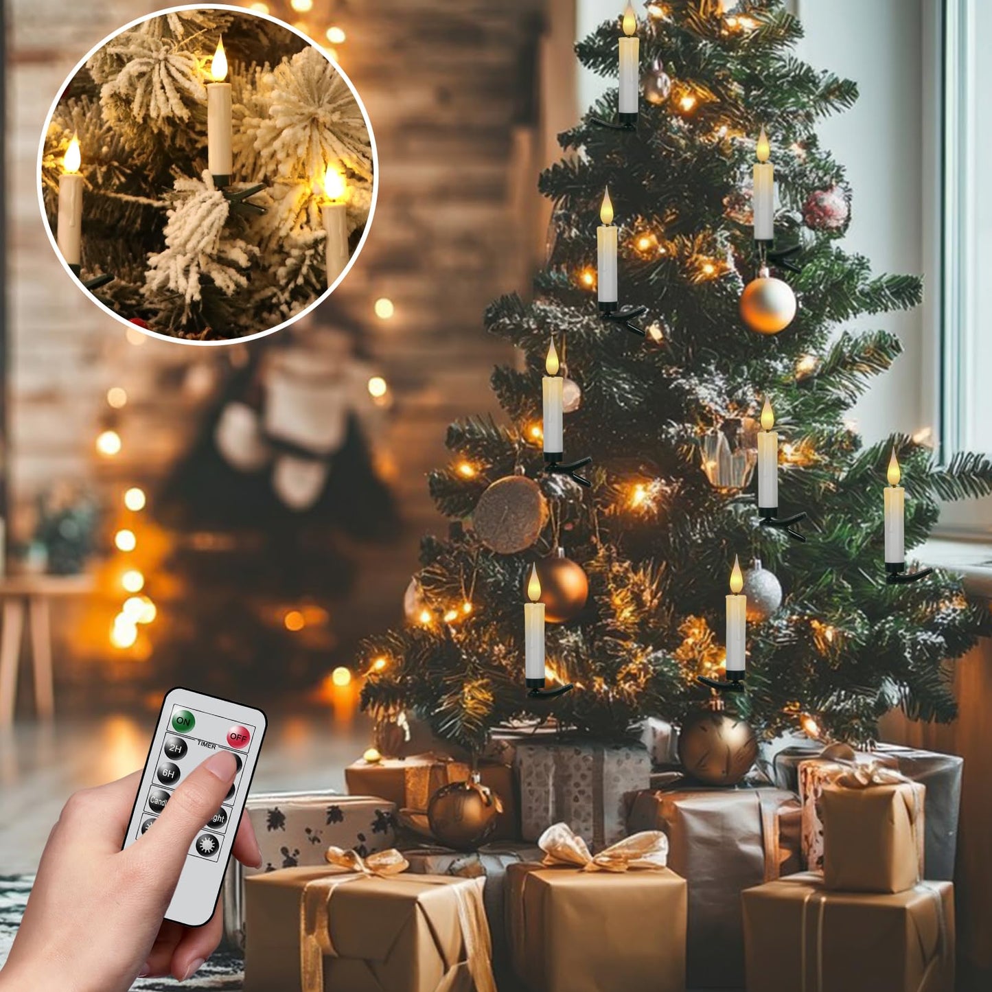 Wondise Christmas Flameless Taper Candle Christmas Tree Candle Lights Battery Operated Candles with Remote & Timer, 10pcs Set Flameless Flickering LED Candles for Christmas Holiday Home Garden Decor
