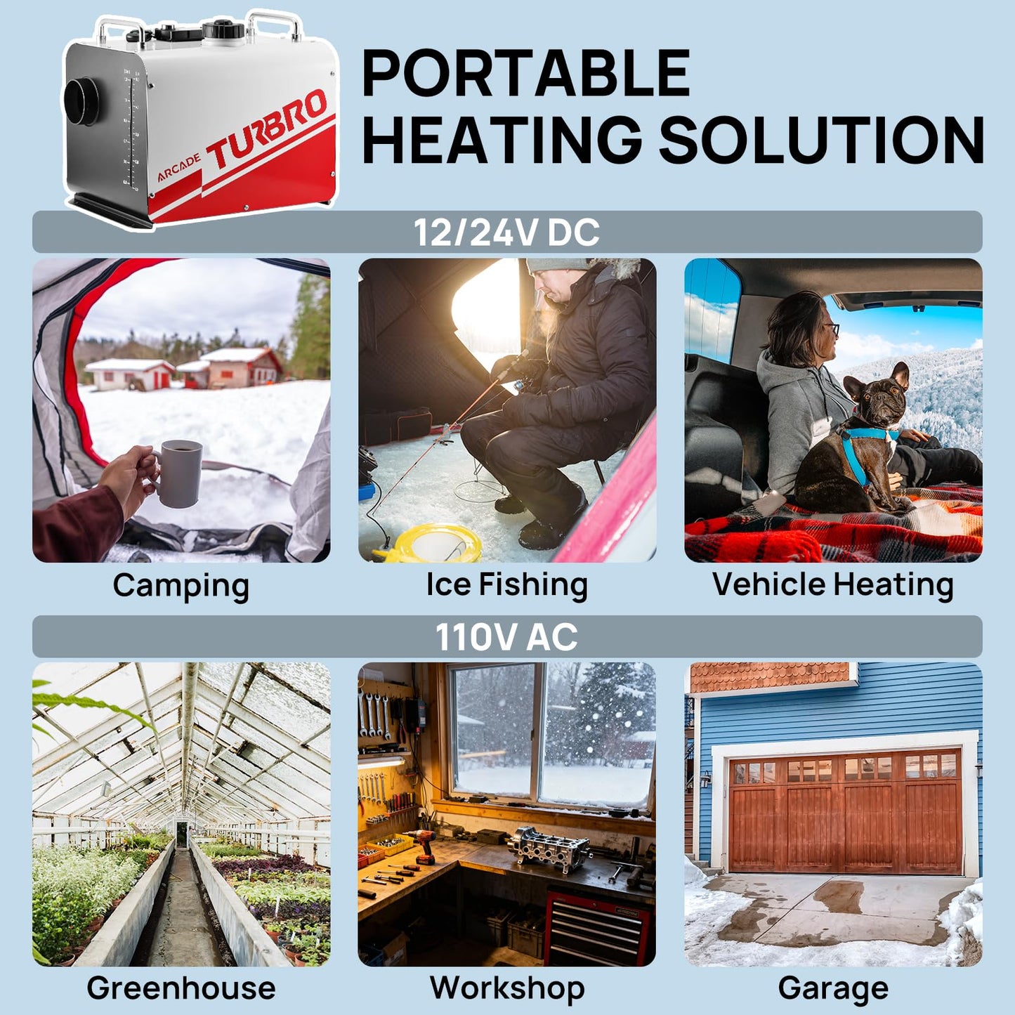 TURBRO 8kW Diesel Heater, 12V/24V/110V, All-in-One Parking Heater with Smart LCD, Remote and Bluetooth APP Control, Programmable Timer, Portable for RV, Camper, Truck, Boat, Tent, Garage, Shop, H8BP