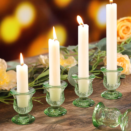 sunnyfuture 10pcs Green Candlestick Holders, Glass Taper Candle Holders for Table Centerpiece Decor, Wedding, Birthday, Gift