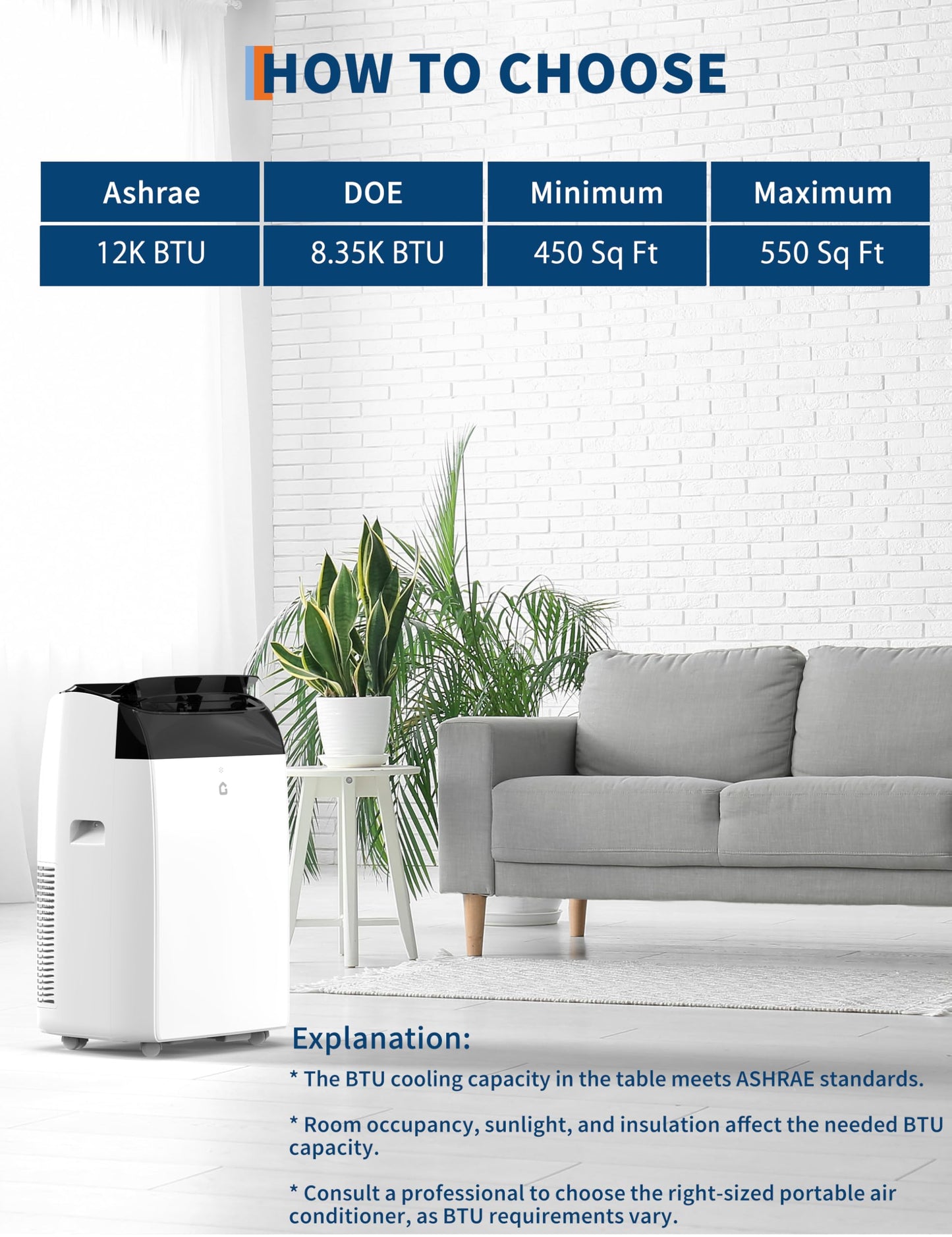 GarveeLife 12,000 BTU Portable Air Conditioners - Smart AC Units Cold with Drainage-free 48db Quiet Cooling within 550 sq.ft, Remote Control 24H Timer/Dehumidifier/Fan Modes for Bedroom Room Indoor