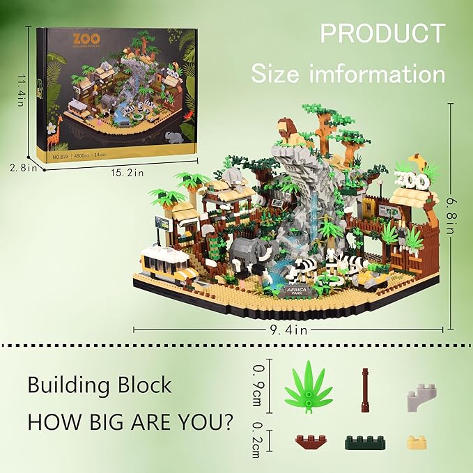 Zoo Micro Building Blocks Set 4800PCS for Adults or Teens Ages of 14+ Animals Park DIY Modle Kit in Living Room or Office Decorative Items Collection Model for Lovers